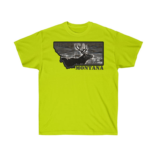 Montana Mule Deer Hunters Orange Safety Green Cotton Tee