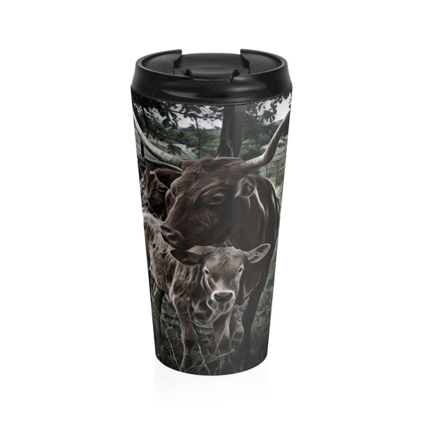 Longhorn cattle travel mug