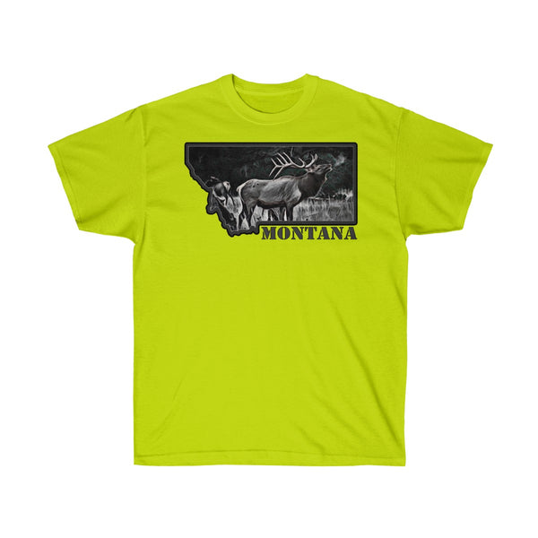 Montana Elk Hunters Orange Safety Green Cotton Tee