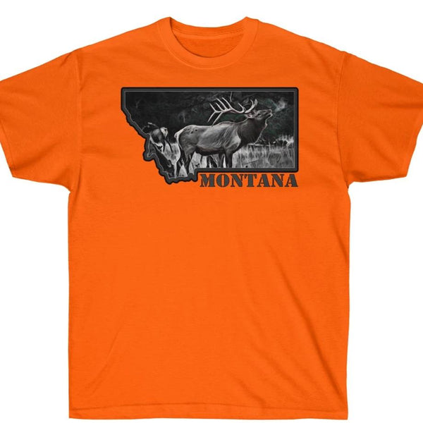 Montana Elk Hunters Orange Safety Green Cotton Tee