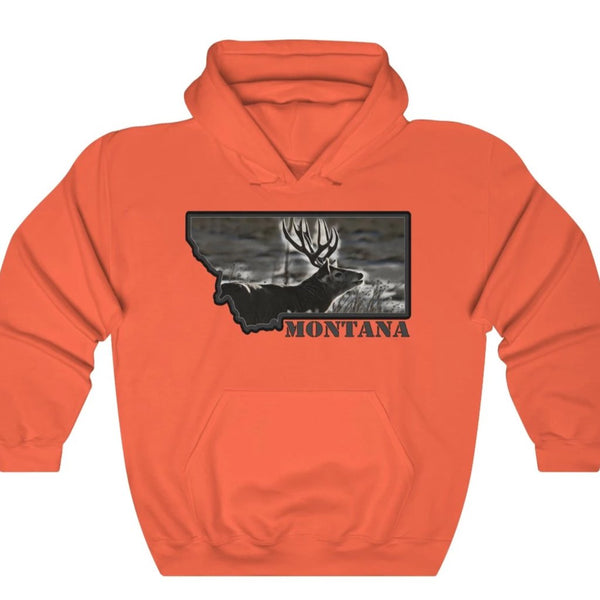 Montana Mule Deer Hunters Orange Safety Green Heavy Blend™ Hooded Sweatshirt