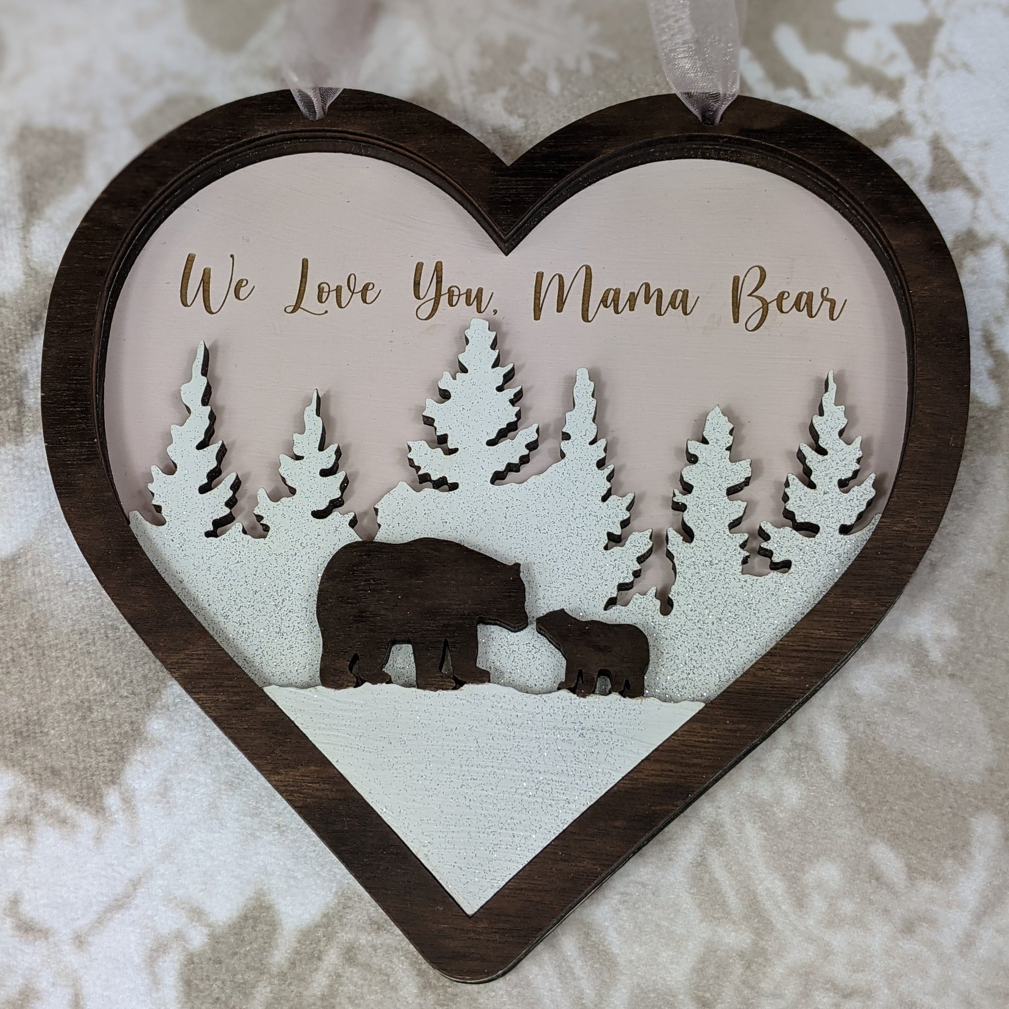 Ornament - Mama Bear - Raw Wood 4x2in