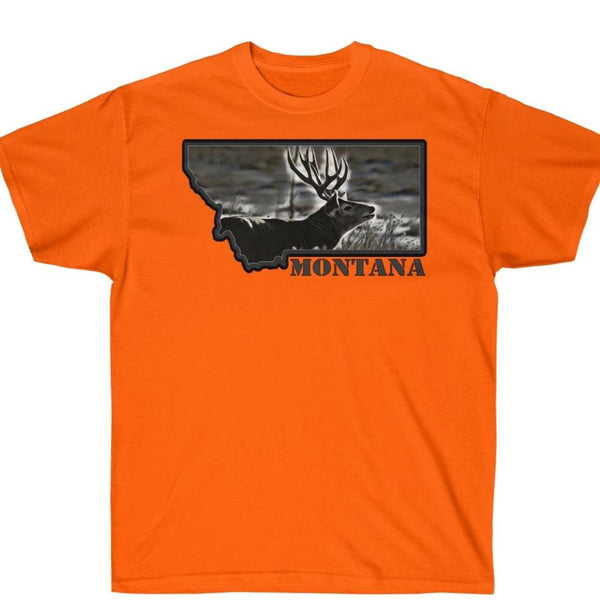 Montana Mule Deer Hunters Orange Safety Green Cotton Tee