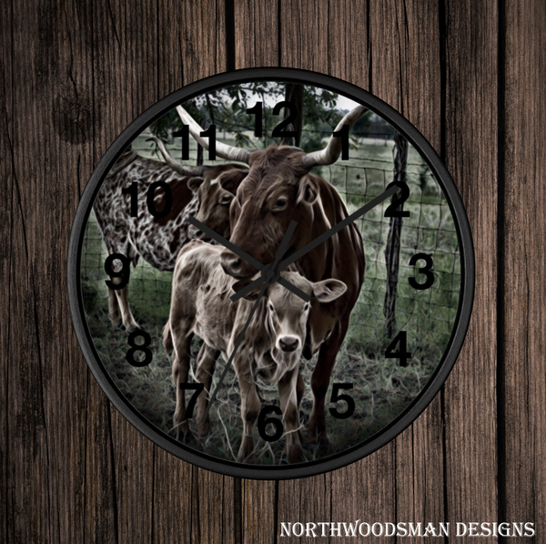 Long horn cattle wall clock perfect for any farm house